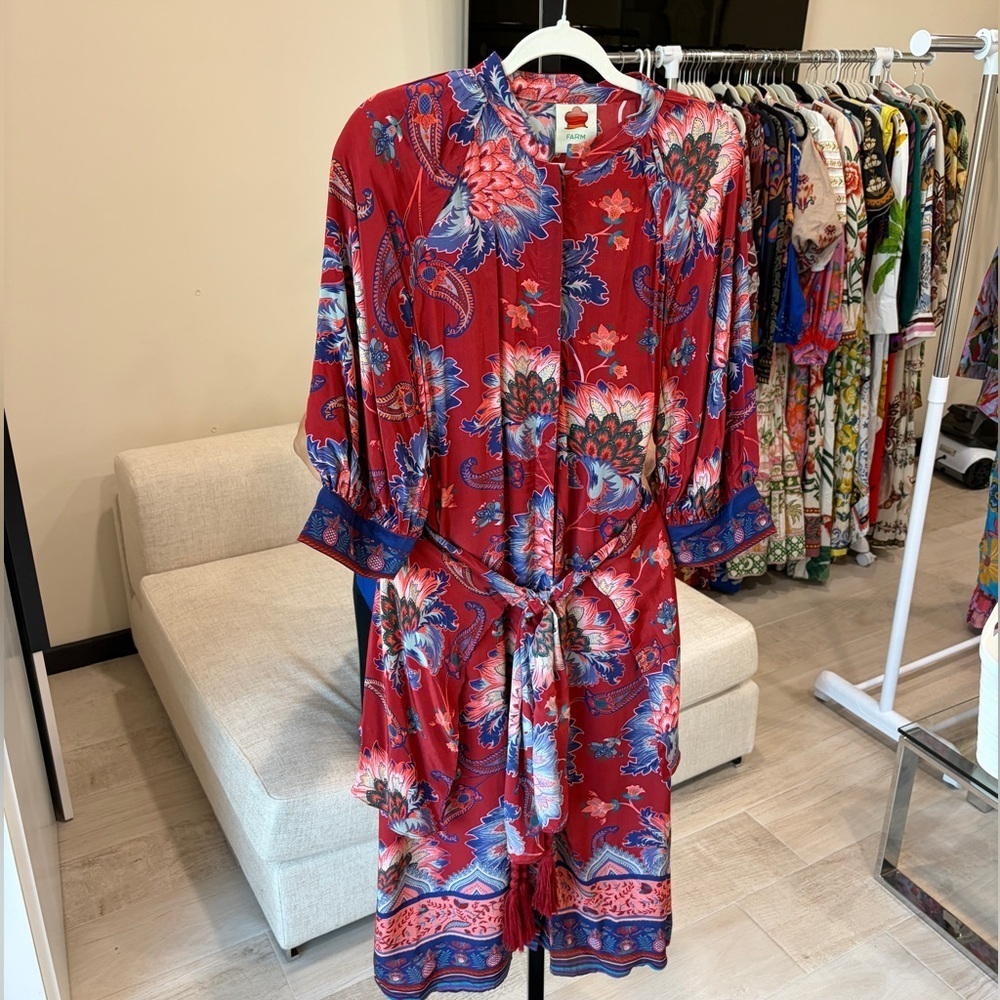 Farm Rio: Luang Red Maxi Dress with blue scarves - Mty - Picture 9 of 15